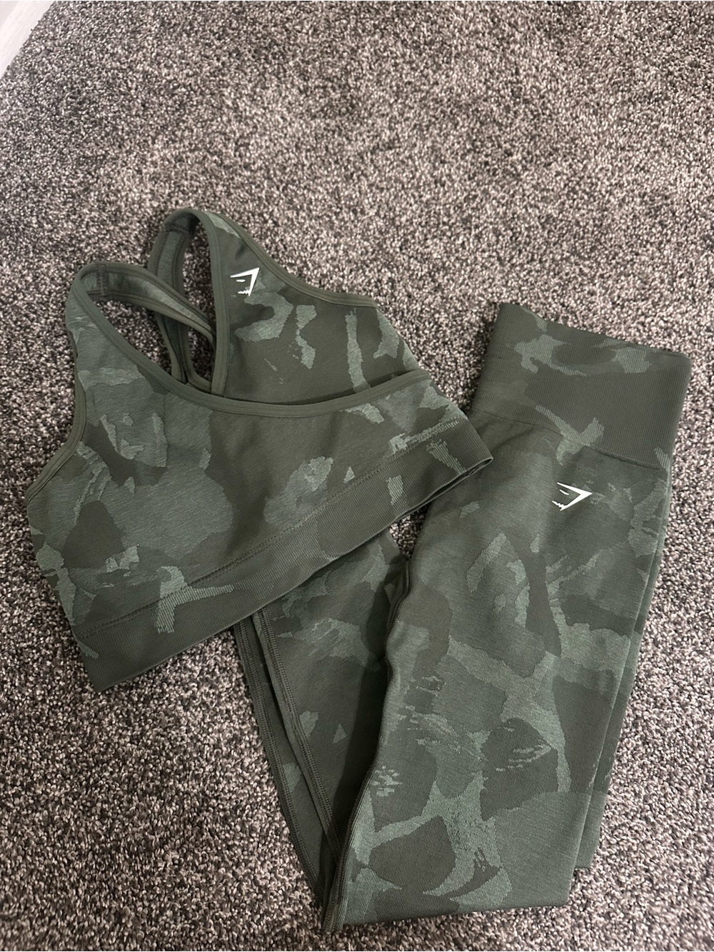 Gymshark Olive Green Seamless Camo Active Set NWOT